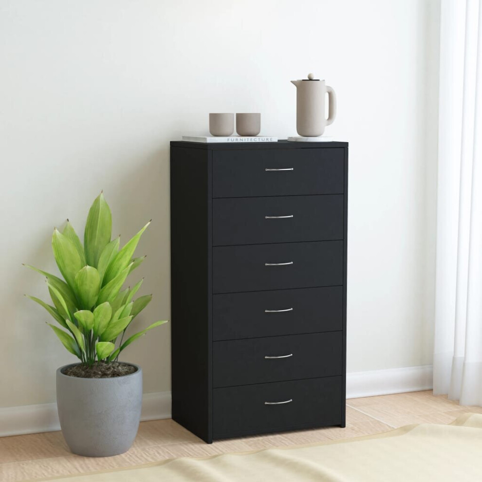 vidaXL Sideboard with 6 Drawers Black Engineered Wood Drawer Storage Cabinet
