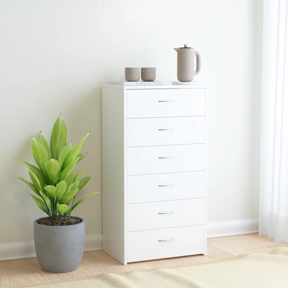 vidaXL Sideboard with 6 Drawers White Engineered Wood Drawer Storage Cabinet