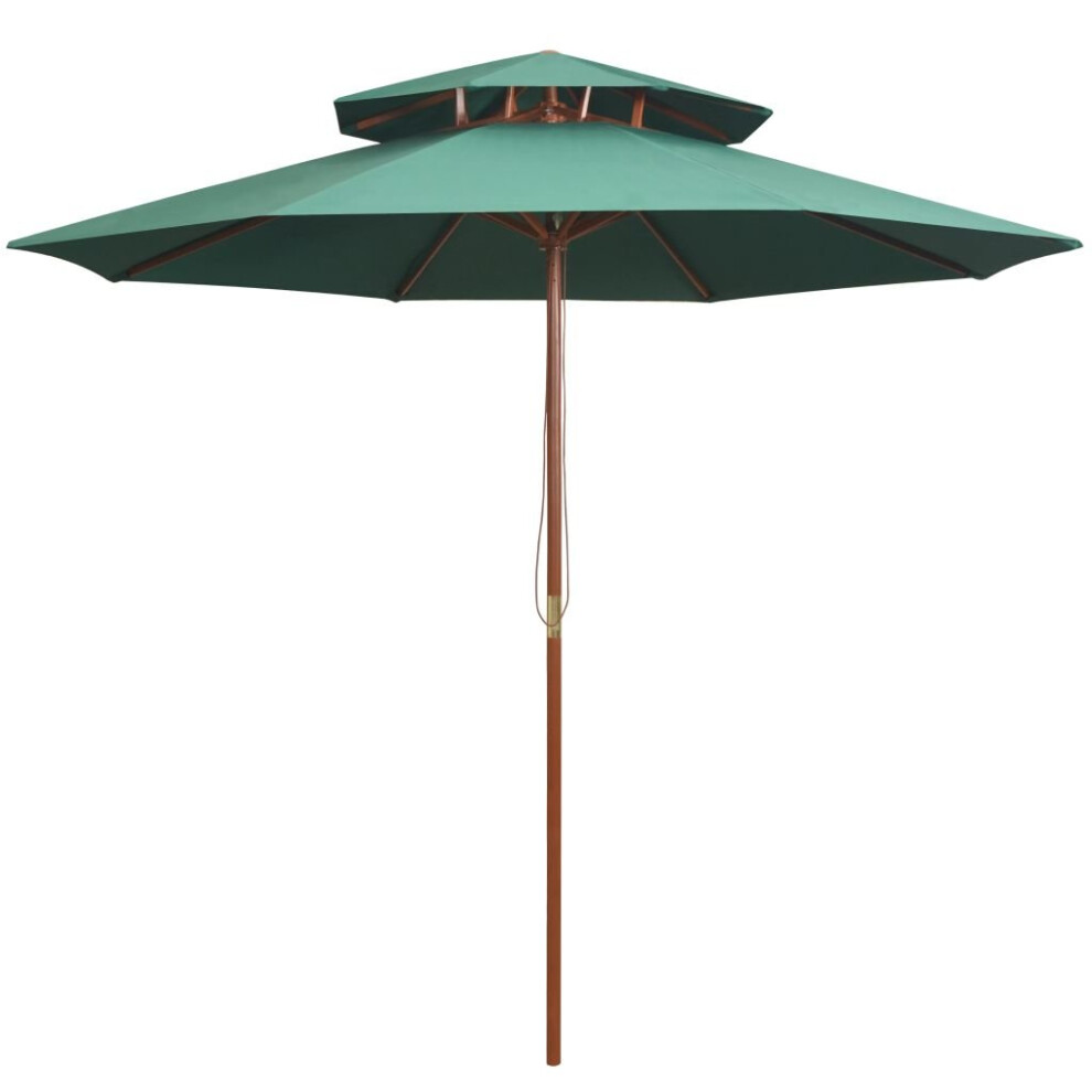 vidaXL Double Decker Garden Parasol Wooden Pole Canopy Outdoor Umbrella Green