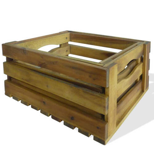 VidaXL vidaXL Solid Acacia Wood 2 Piece Apple Crate Set Fruit Garden Storage Box 1