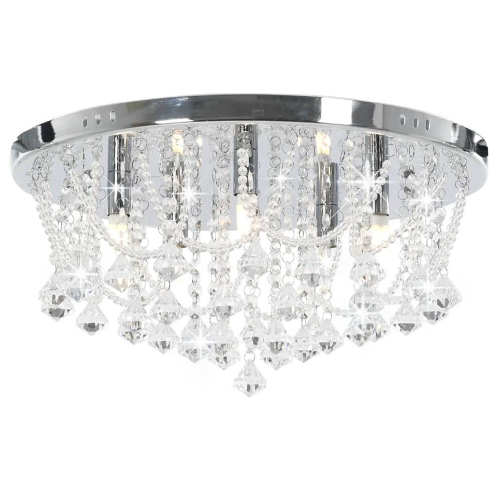 Vidaxl Ceiling Lamp With Crystal Beads Round 4X G9 Bulbs Hanging Light Silver
