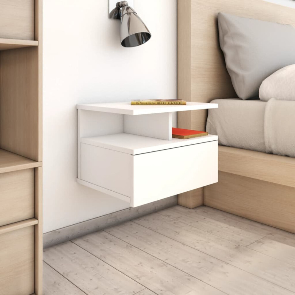 New Vidaxl Floating Nightstand Engineered Wood Wall-Mounted Bedside Shelf White