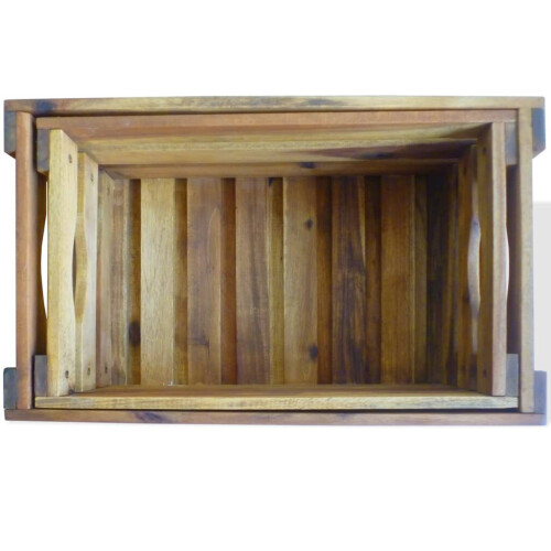 VidaXL vidaXL Solid Acacia Wood 2 Piece Apple Crate Set Fruit Garden Storage Box 2