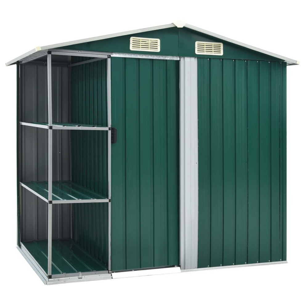 vidaXL Garden Shed with Rack Green Iron Outdoor Storage House Tool Building