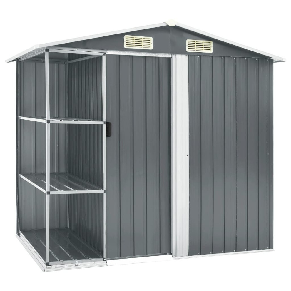vidaXL Garden Shed with Rack Grey Iron Outdoor Storage House Tool Building