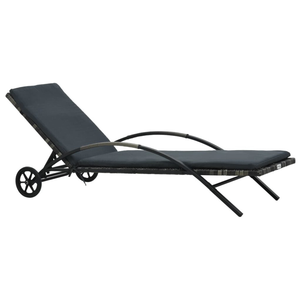 vidaXL Sun Lounger with Cushion and Wheels Poly Rattan Anthracite Sun Bed