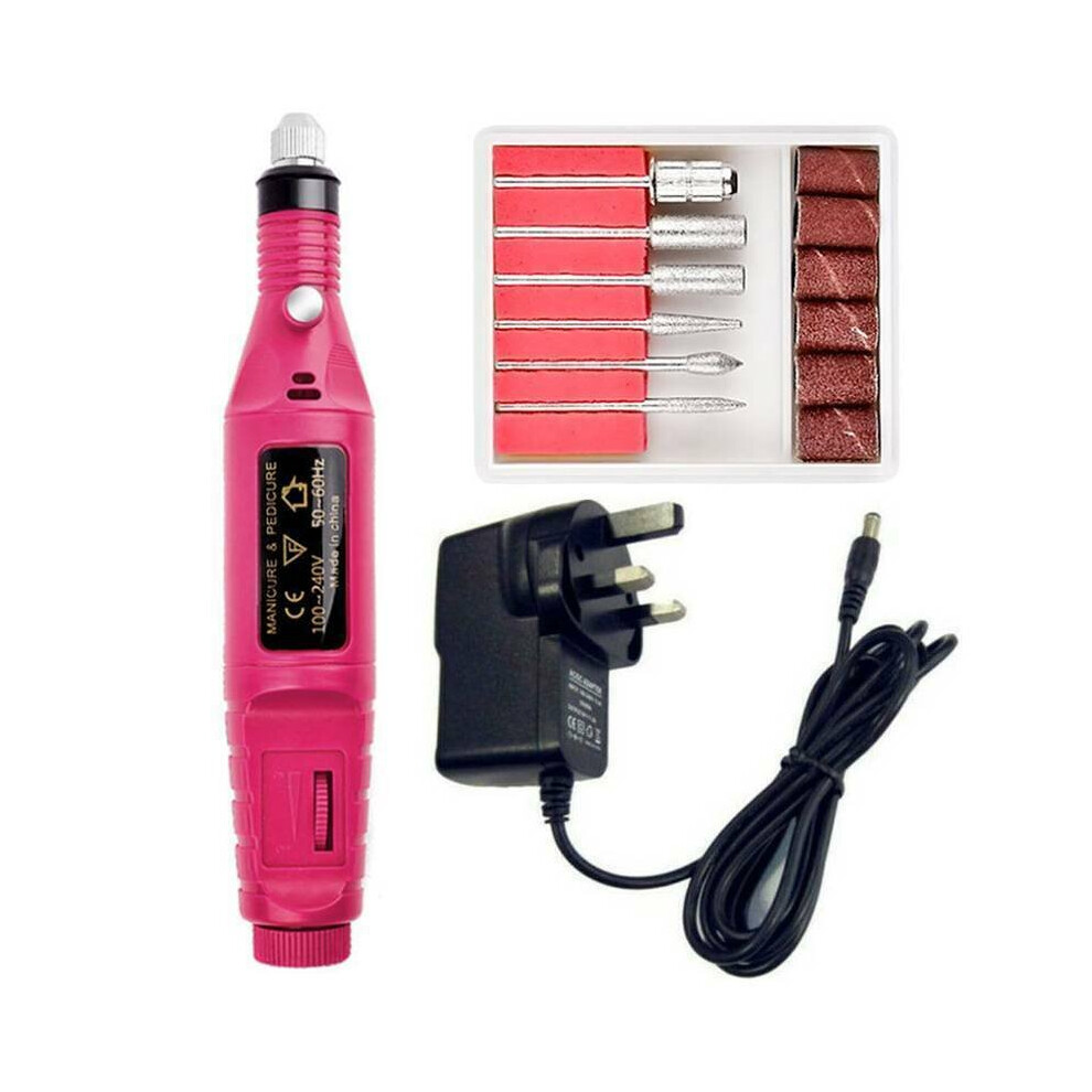 (Rose Red (UK Plug)) Professional Electric Nail Drill Machine Art Acrylic File Manicure Polish Bits Set