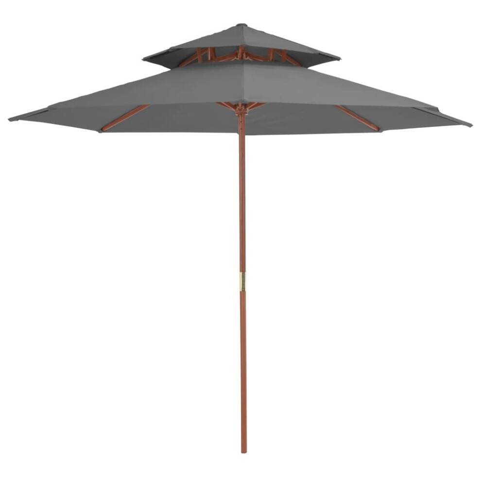 Vidaxl Double Decker Garden Parasol With Wooden Pole Shade Umbrella Anthracite