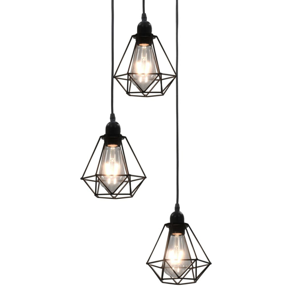 Vidaxl Ceiling Lamp With Diamond Design 3Xe27 Bulbs Hanging Lighting Black
