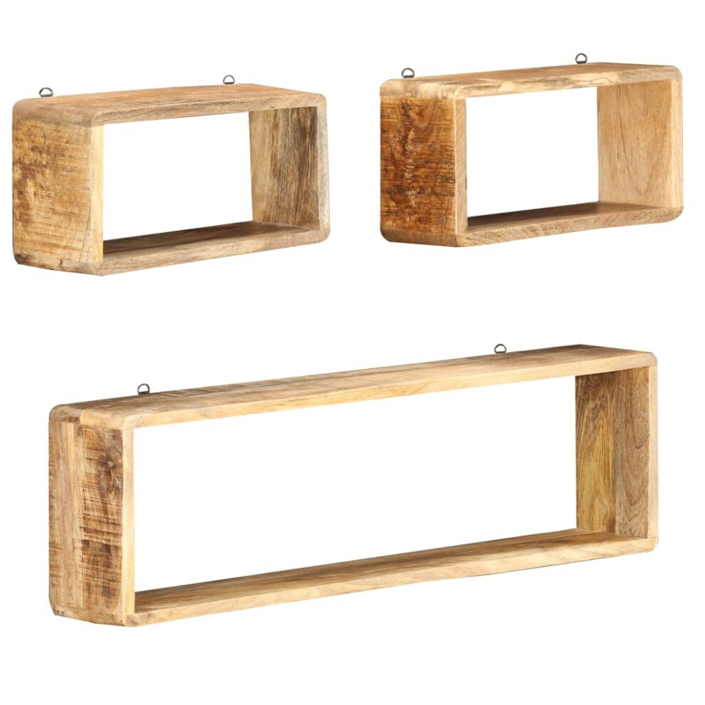 Vidaxl 3 Piece Solid Mango Wood Wall Cube Shelf Set Organiser Ledge Storage