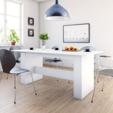 vidaXL White Engineered Wood Dining Table, 180x90x76 cm – Modern Minimalist, 3-Top Connected Design