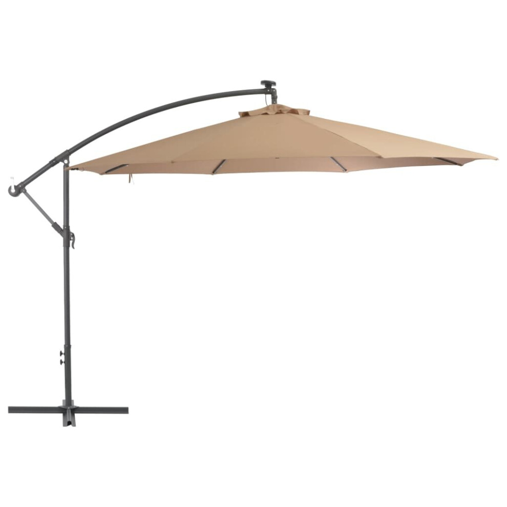 Vidaxl Cantilever Garden Parasol With Led Lights And Metal Pole Umbrella Taupe