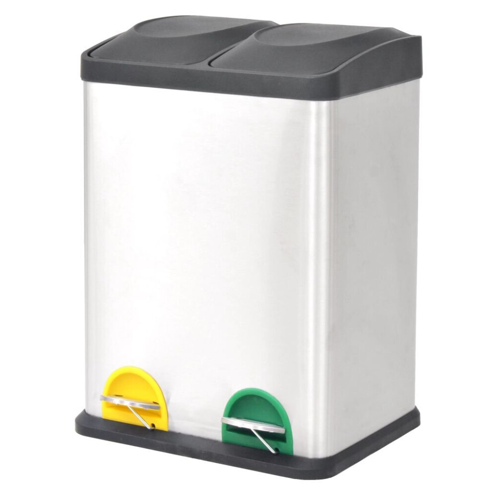 Vidaxl Recycling Pedal Garbage Trash Bin Stainless Steel 36 L Waste Dustbin Silver