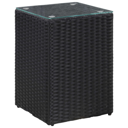 VidaXL vidaXL 3x Side Table with Glass Top Black Poly Rattan Accent Sofa End Stand 1