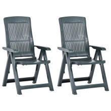 vidaXL 2x Garden Reclining Chair Plastic Green Folding Patio Outdoor Seating