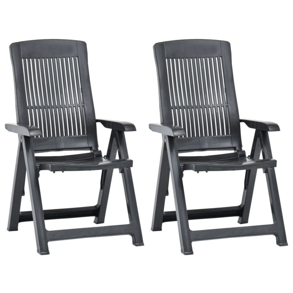 vidaXL 2x Garden Reclining Chairs Plastic Anthracite Outdoor Seating Furniture