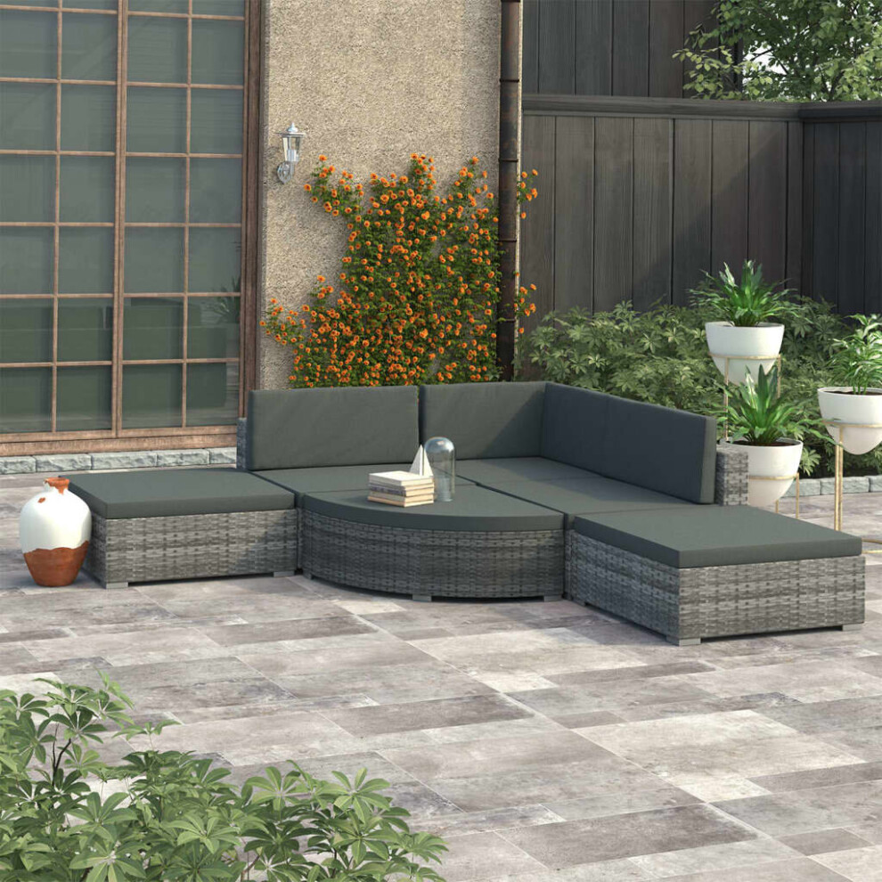 6 Piece Garden Lounge Set with Cushions Poly Rattan Grey