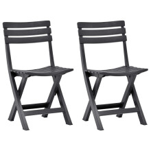 vidaXL 2x Folding Garden Chairs Plastic Anthracite Outdoor Bistro Chair Seat