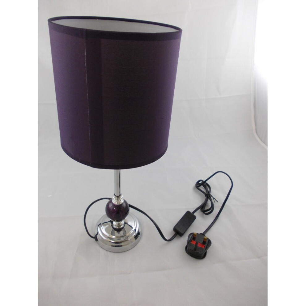 Premier Housewares Chrome Table Lamp With Glass Ball And Shade Purple