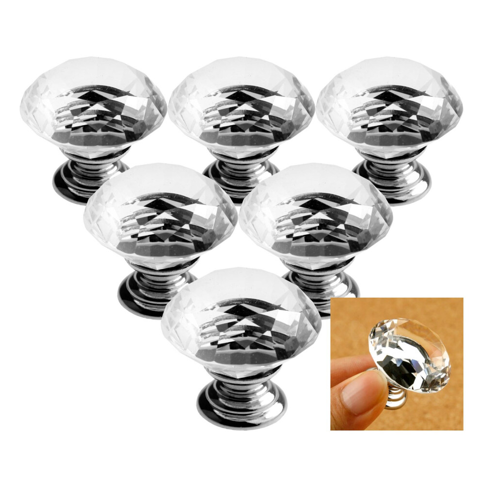 Diamond Crystal Glass Clear Handle Door Cabinet Drawer Knob 30Mm 3 Pair 4894670205942