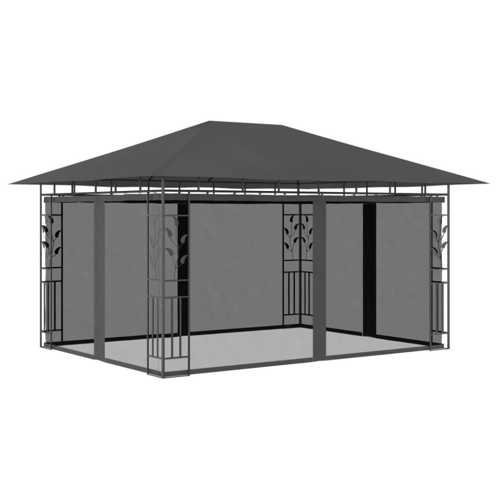 vidaXL Gazebo with Mosquito Net 4x3x2.73m Anthracite 180g/m² Outdoor Canopy