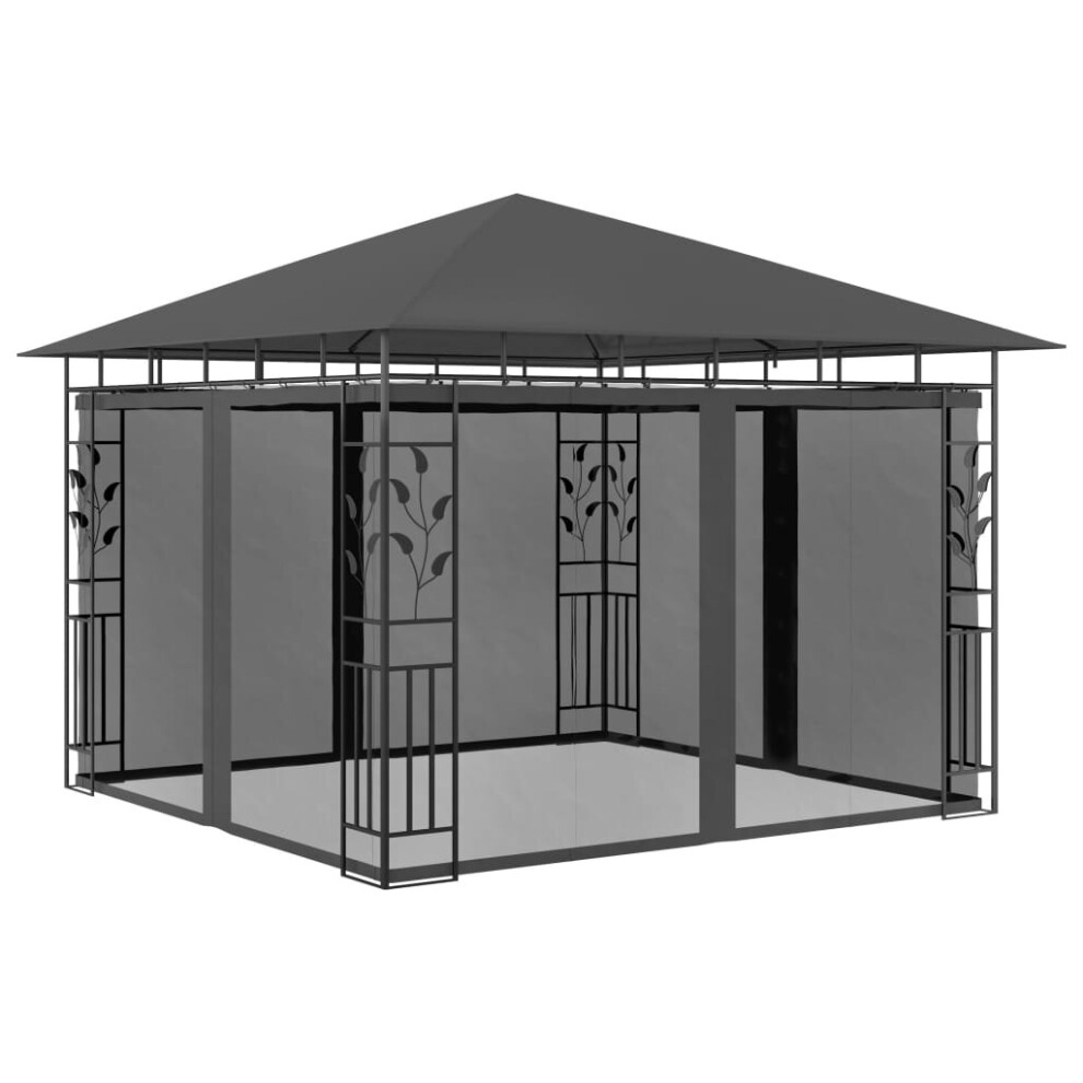 vidaXL Gazebo with Mosquito Net 3x3x2.73m Anthracite 180g/m² Outdoor Canopy