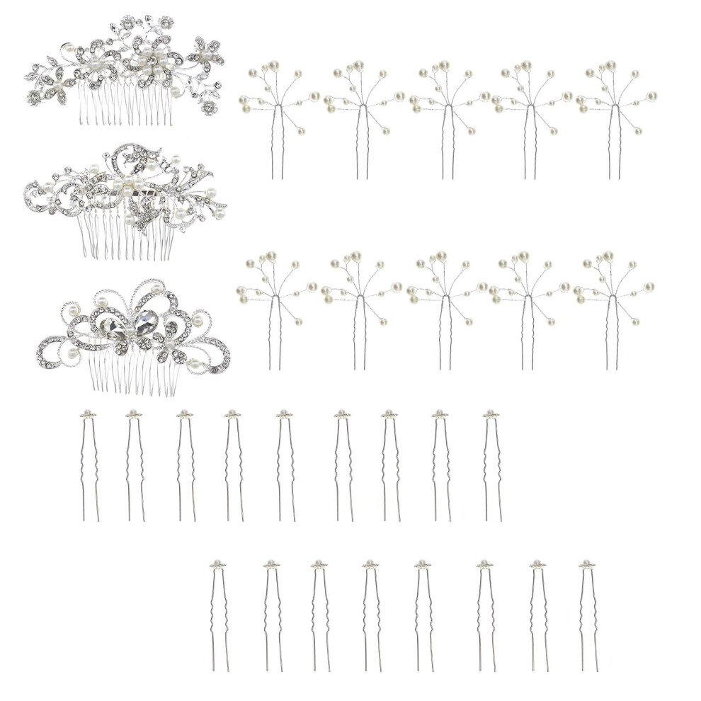 Unisex White,Not,Specified 30Pcs Alloy Imitation Pearl Hair Comb Accessories Set For Bride Bridesmaid