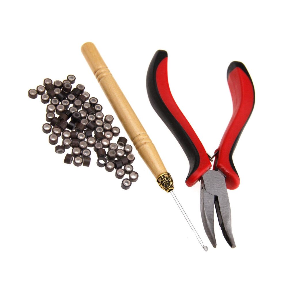 New Hair Extension Tool Set Silicone Beads Feather Pliers and Pulling Needle