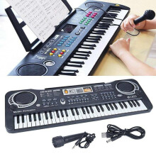 61-Key Digital Keyboard with Mic: 16 Timbres, 10 Rhythms, 6 Demos, 8 Percussions, Adjustable Tempo Volume, Battery or AC Powered, Portable for Kids