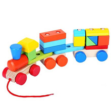 Wooden Train | Pull Along Toy with Colourful Stacking Blocks