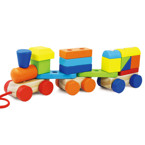 Wooden Train | Pull Along Toy with Colourful Stacking Blocks 2