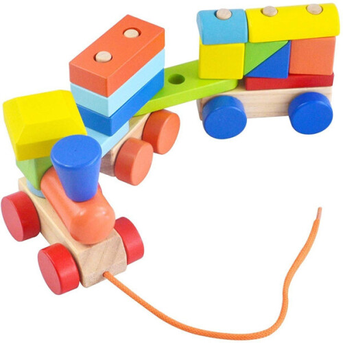 Wooden Train | Pull Along Toy with Colourful Stacking Blocks 1