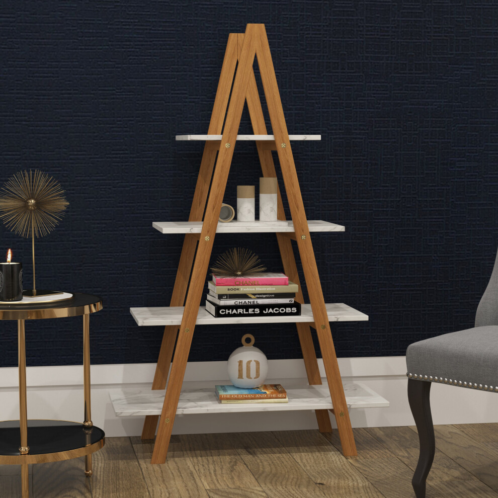 Charles Jacobs A-Frame Ladder Pyramid Bookcase Bookshelf Unit - Marble White