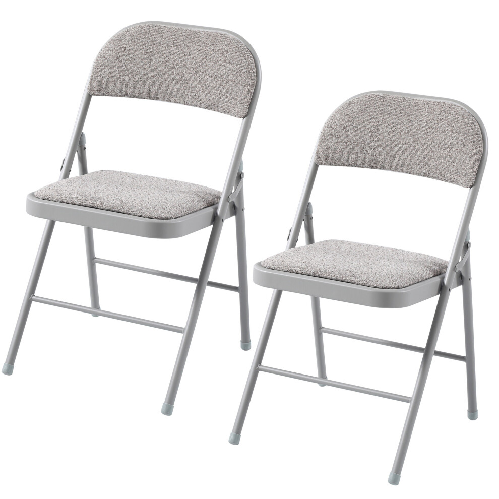 (2) Charles Jacobs Folding Chair Cushioned Fabric Office Reception Padded Grey Frame