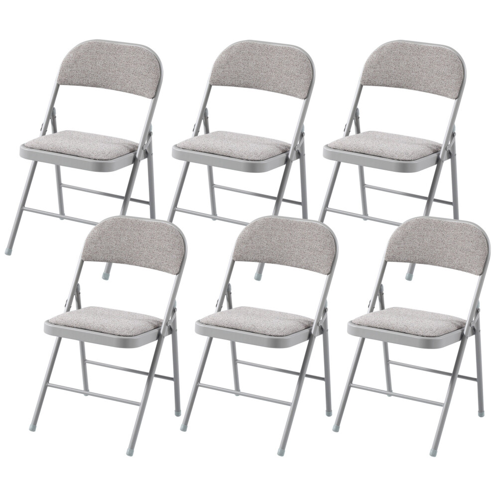 (6) Charles Jacobs Folding Chair Cushioned Fabric Office Reception Padded Grey Frame