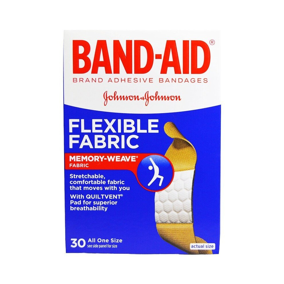 Band Aid , Adhesive Bandages, Flexible Fabric, 30 Bandages