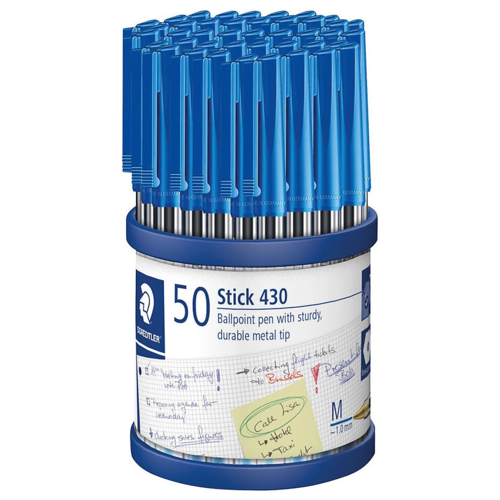 Tub of 50 medium stick pens in blue