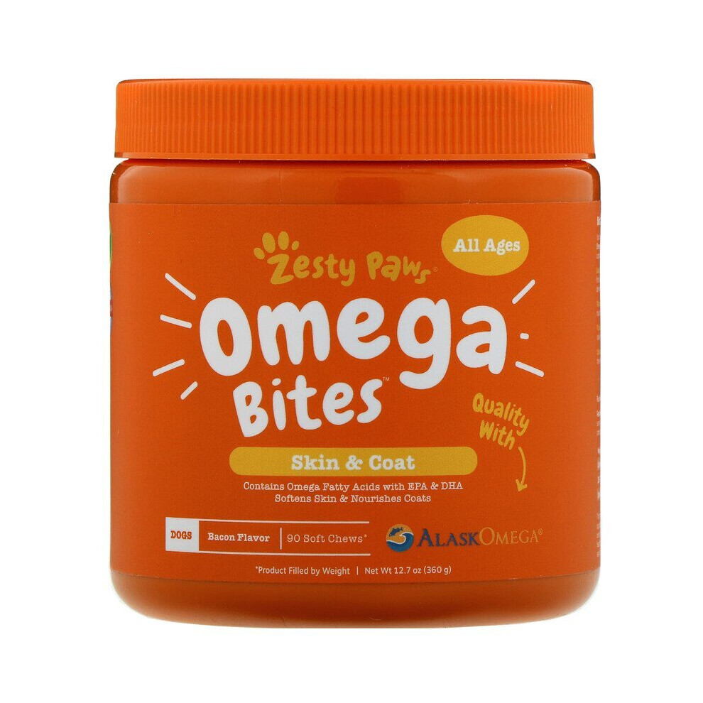 Photos - Dog Food Zesty Paws , Omega Bites for Dogs, Skin & Coat, Bacon, 90 Chews 
