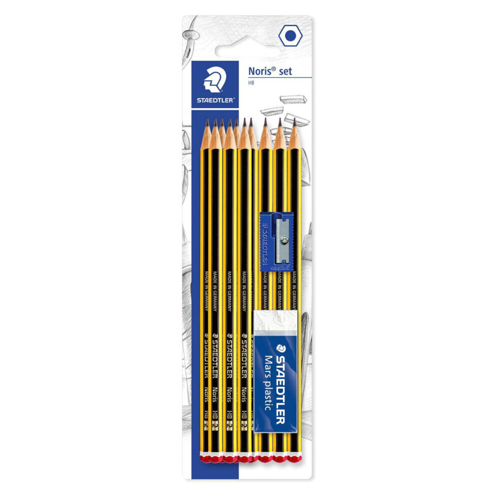 Noris- Back to School essentials, 10HB pencils , 1 eraser, 1 sharpener