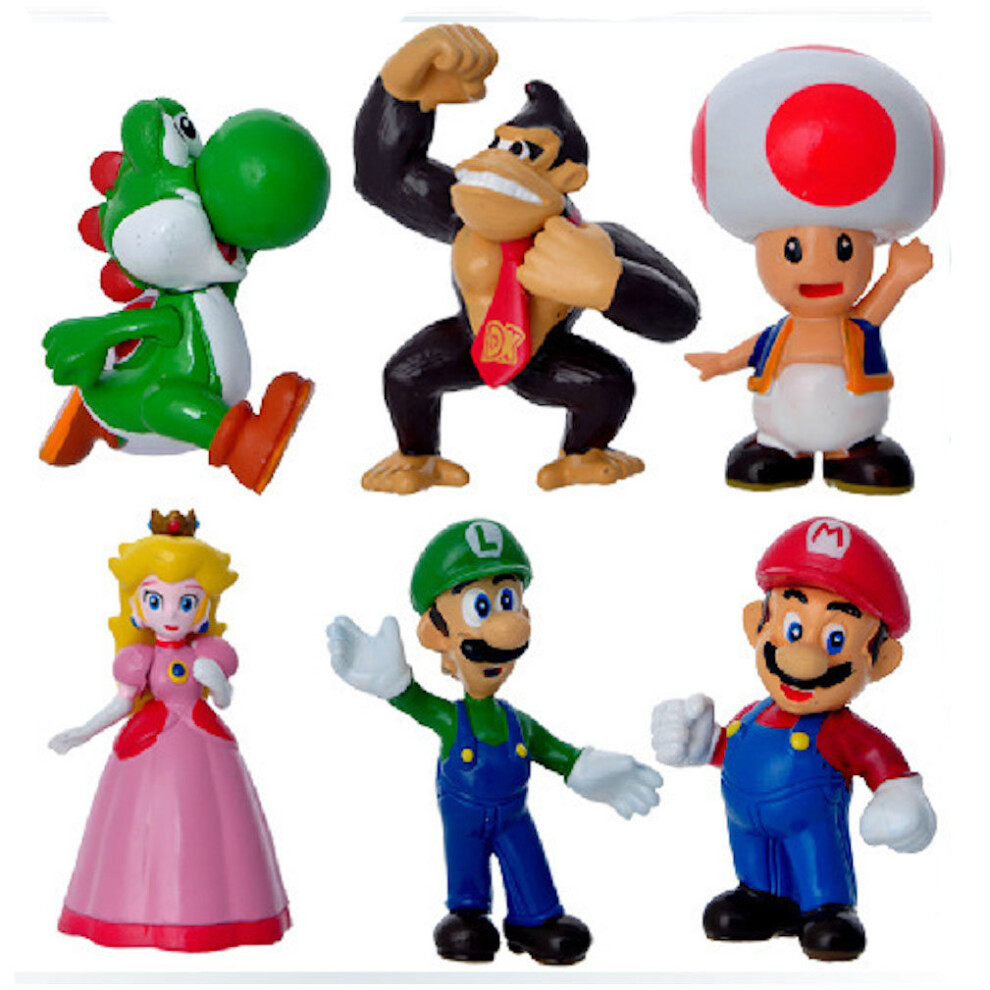 6pcs Super Mario Luigi Yoshi's Princess Peach Donkey Kong Figure Toy