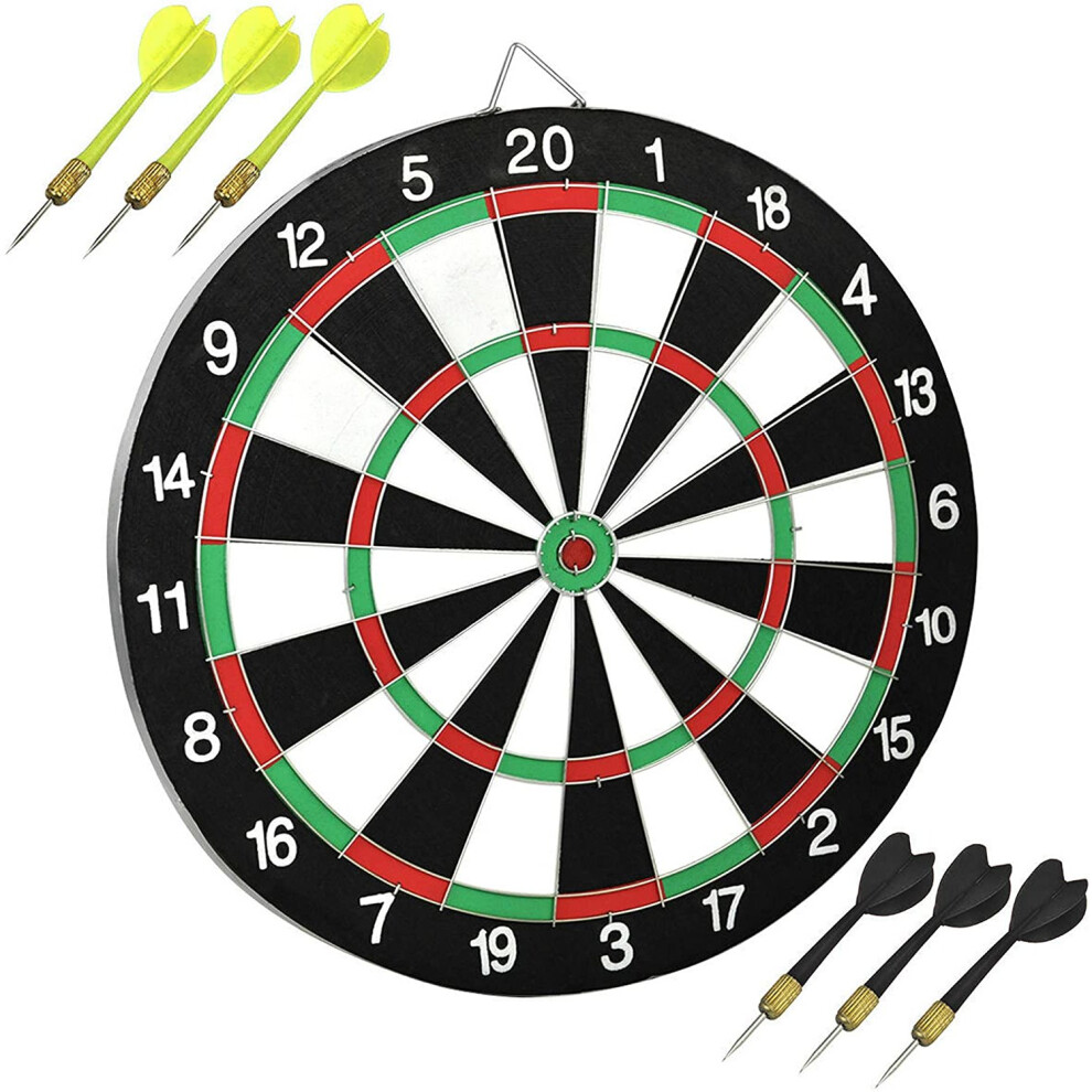 The Magic Toy Shop Full Size 17" Double-Sided Dartboard & Darts Game Set