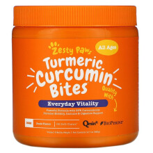 Zesty Paws, Turmeric Curcumin Bites‚Ñ pentru Câini, Multifuncțional, Toate Vârstele, Rață, 90 Mâncăruri Moale, 12,7 oz (360 g)