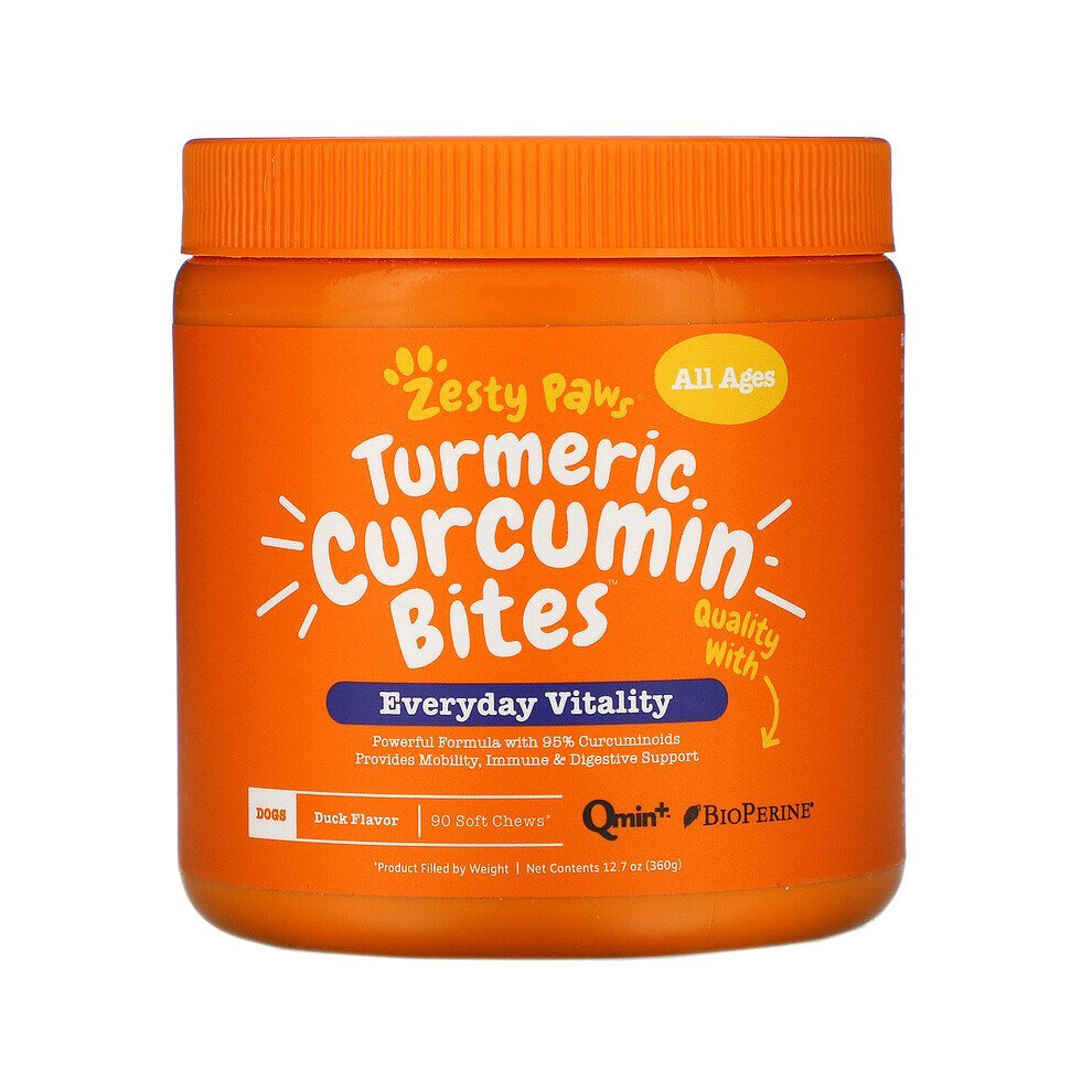 Zesty Paws , Turmeric, Curcumin Bites For Dogs, Duck, 90 Chews