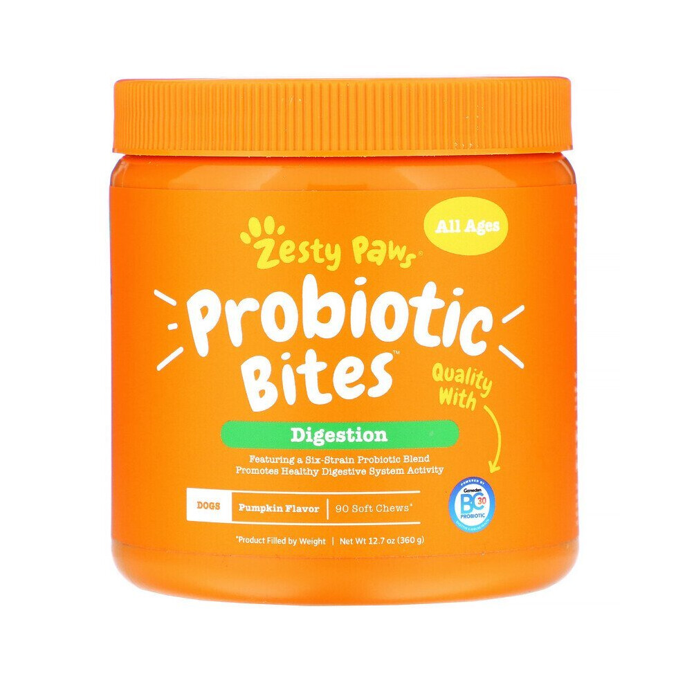 Zesty Paws, Probiotic Bites for Dogs, Digestion, Pumpkin, 90 Chews