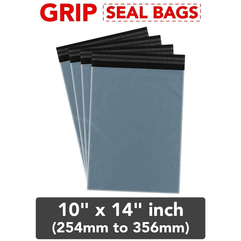 (10, 10" x 14" (254mm to 356mm)) Mailing Bags Strong Grey Grip Self Seal Plastic Poly Bag Postage UK