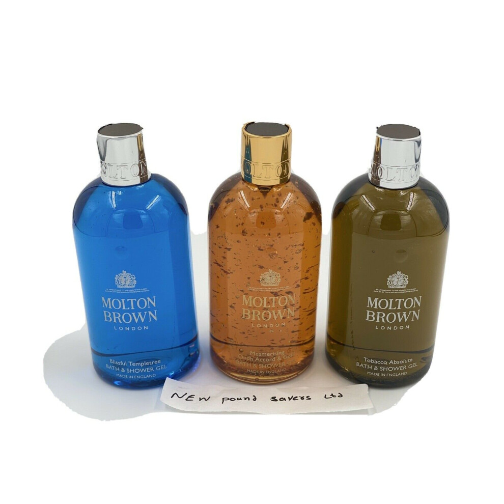 Molton Brown Bath & Shower Gel Collection 3x 300ml Temple. Tobacco, Oudh