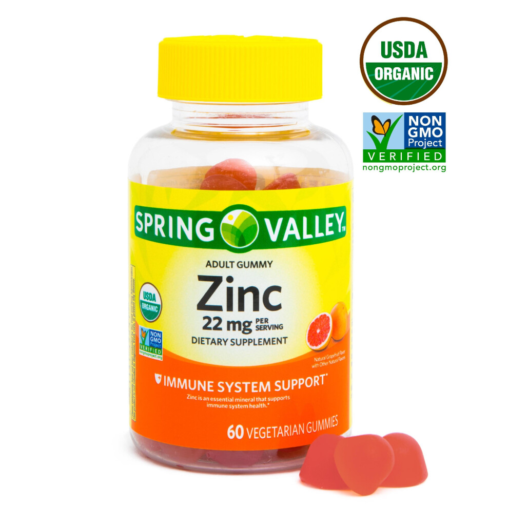 Spring Valley Zinc Gummies, Vegetarian Immune Support, Grapefruit, 60 ct - 22 mg per serving