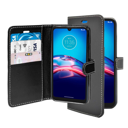 (Black) For Motorola E6s Wallet Flip PU Leather Pouch Case Cover 1
