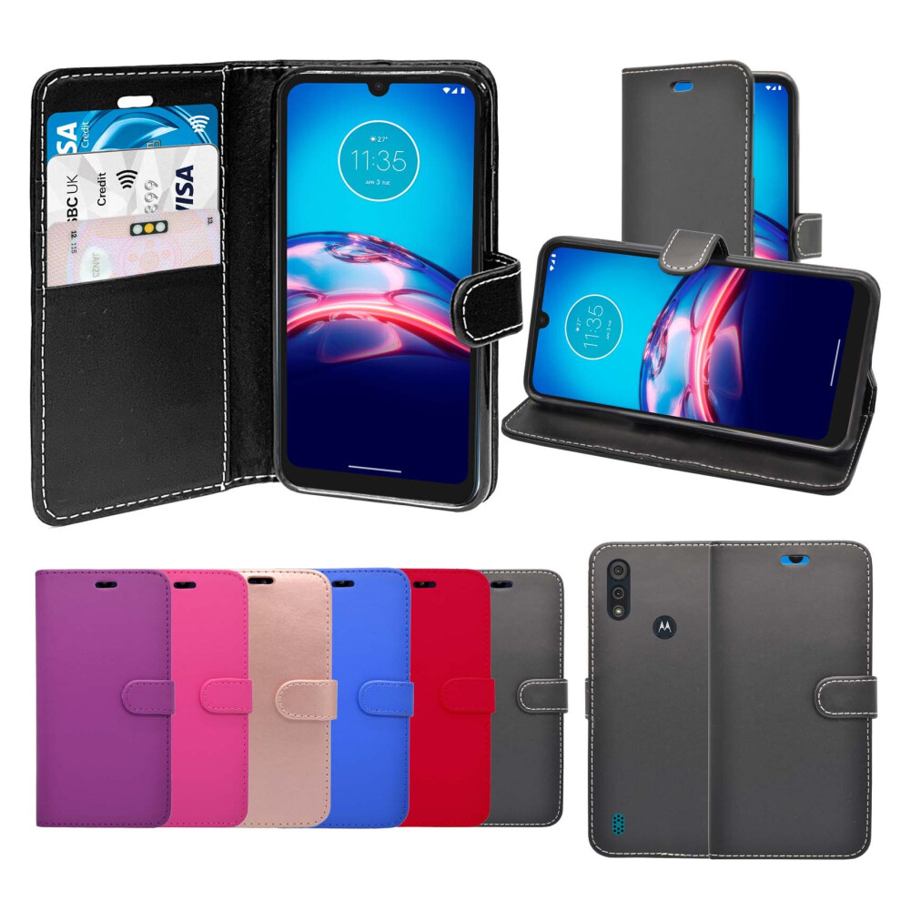 Motorola E6s (Black) For Wallet Flip Pu Leather Pouch Case Cover Black