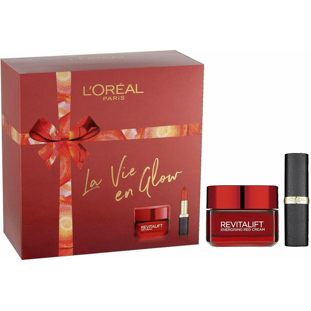 New L’oréal Paris L'oreal Revitalift La Vie En Glow- Lipstick Haute Rouge Energising Day 50Ml Red/Cream